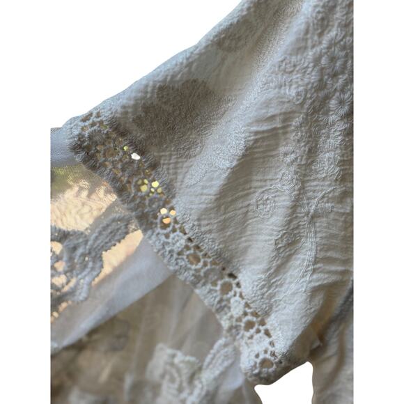 Cottagecore Embroidered Cream Blouse – Boho Whimsical Lace Peasant Top Romantic - Picture 6 of 8